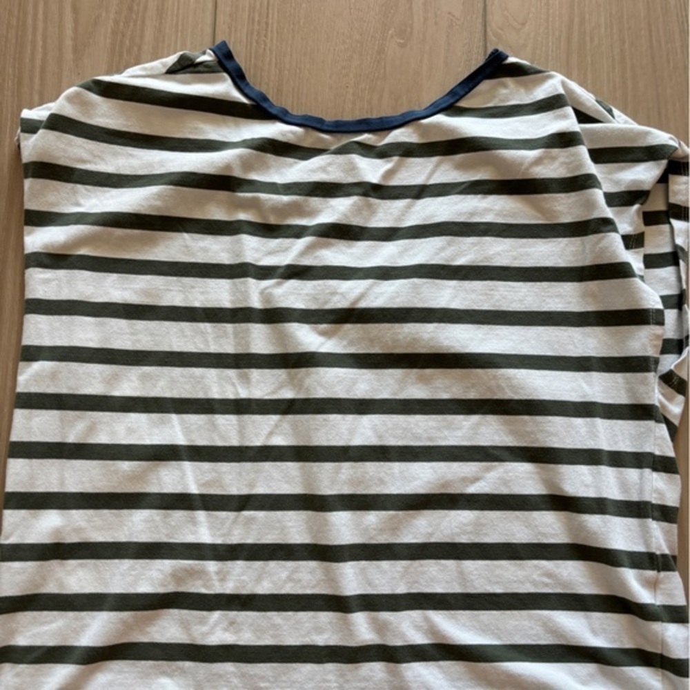 Halogen Olive and White Striped Short Sleeve Boatneck Tee